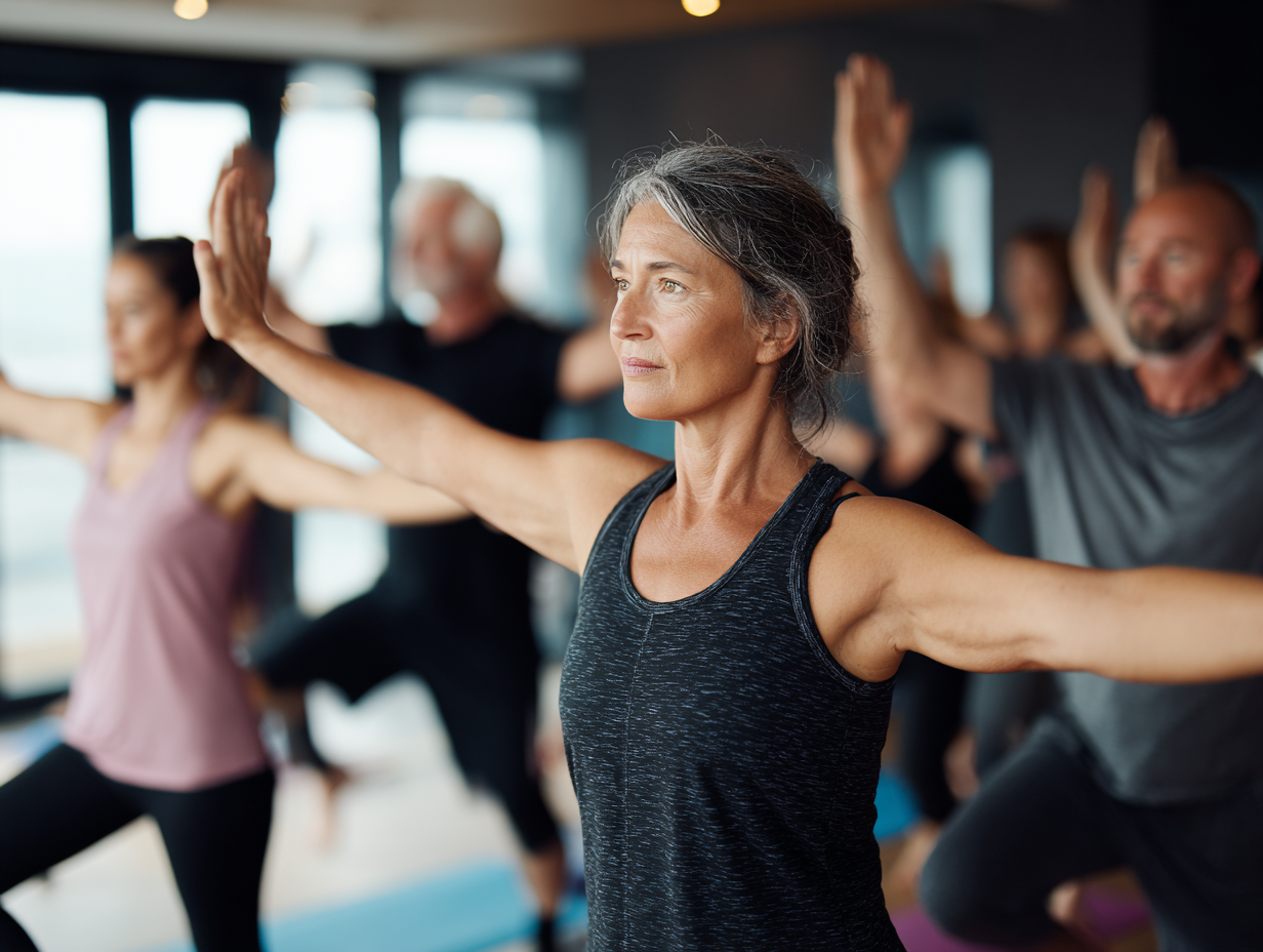Група людей різного віку займається фітнесом